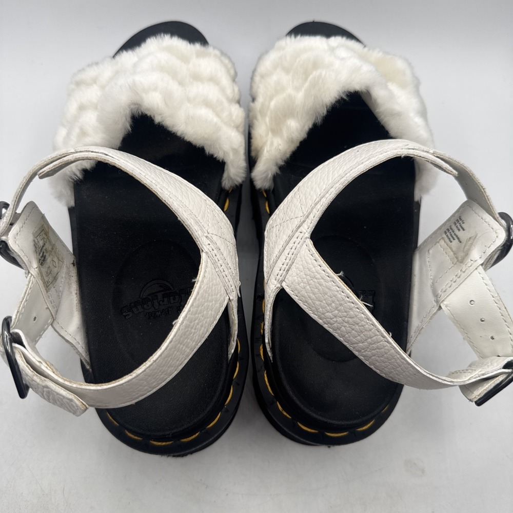 Dr Martens Voss Quad Fluffy Women's 7 Faux Fur Heart White Nappa Sandals - Picture 5 of 6
